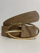 Cinto com Pesponto e Fivela Oval Dourada| Tamanho Único