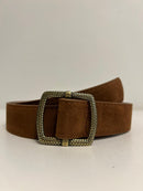 Cinto em Camurça com Fivela Quadrada Bronze| Tamanho Único
