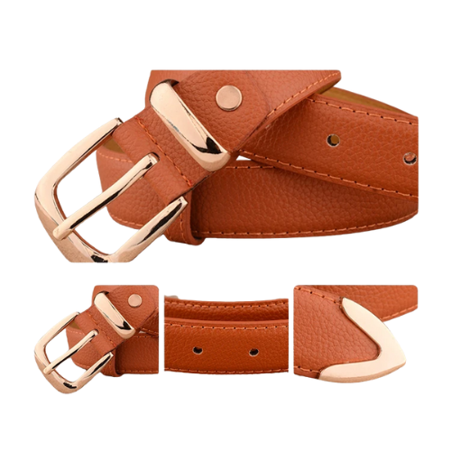 Cinto Gold Fashion Couro Fivela e Ponteira Dourada