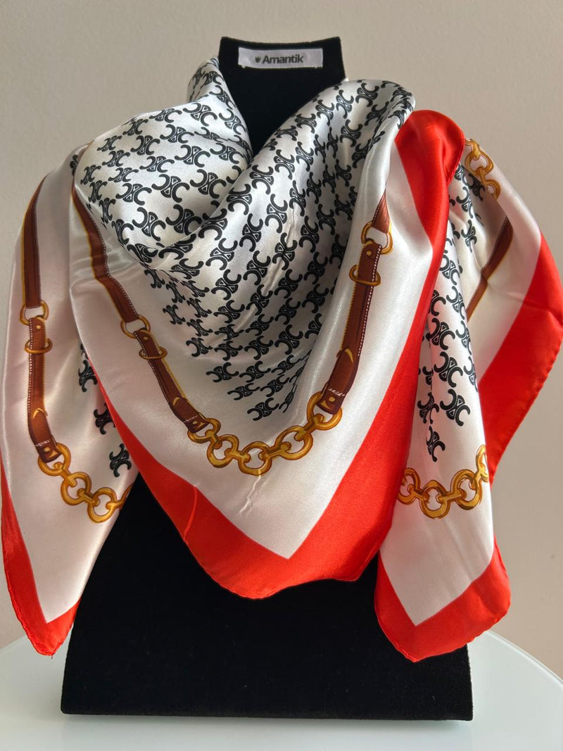 Lenço Glamour branco e vermelho com toque de seda | 90x90