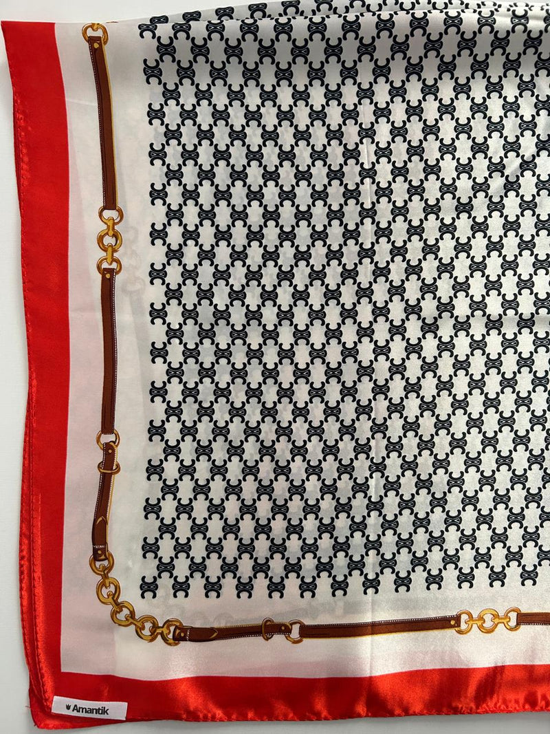 Lenço Glamour branco e vermelho com toque de seda | 90x90