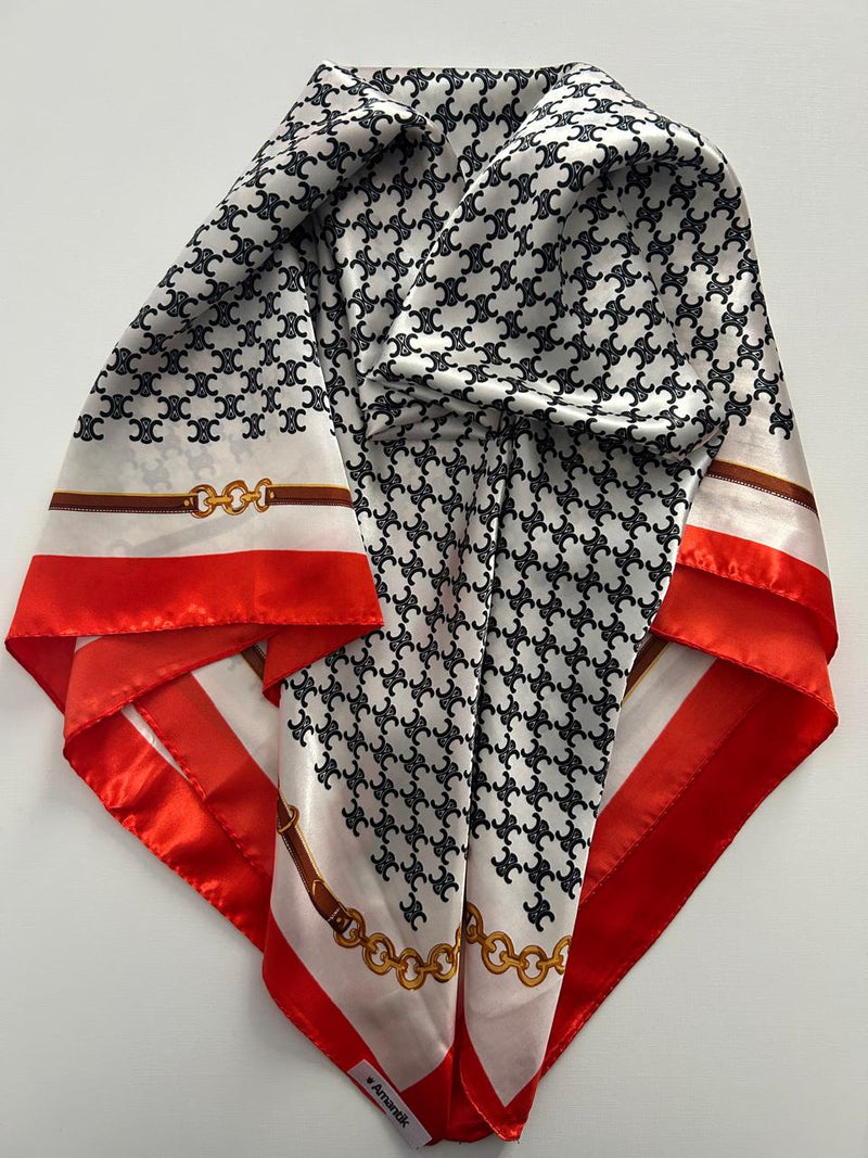 Lenço Glamour branco e vermelho com toque de seda | 90x90