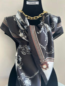 Lenço Arabesco Preto e Branco com toque de  Seda | 70x70